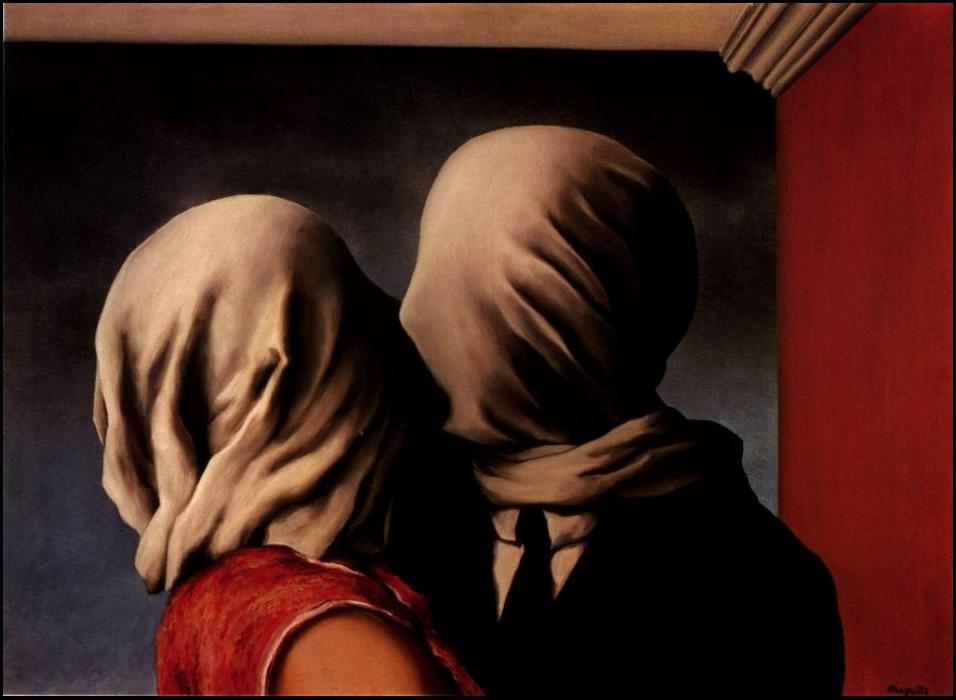 Os Amantes (1928), do surrealista René Magritte, sugere a falta de complementaridade possível quando se trata de desejo humano.
